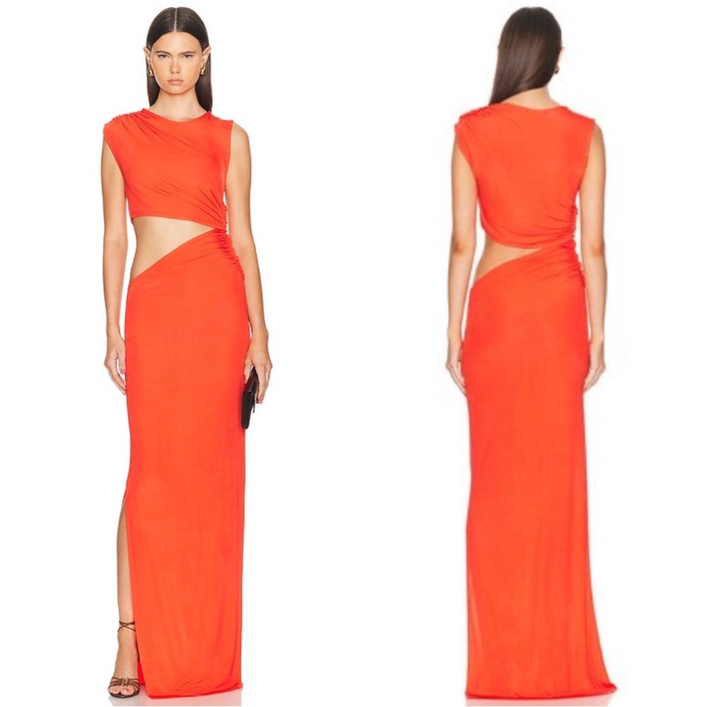 ATLEIN Sleeveless Orange Red Cutout Maxi Dress side slit size L